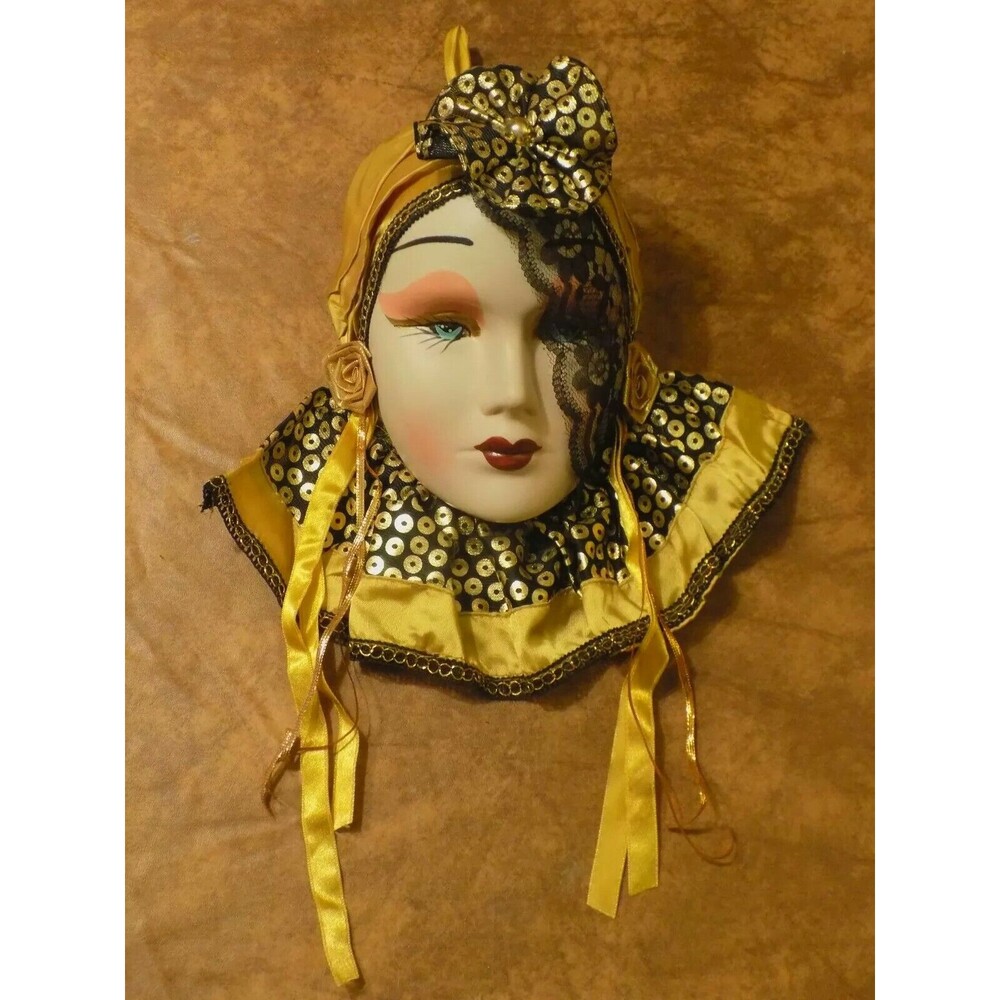Vintage Victorian Gypsy Fortune Teller Clay Ceramic Art Mask (8.5" x 4.5")